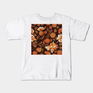 Vintage 1970s Autumn Florals Brown Flower Design Kids T-Shirt